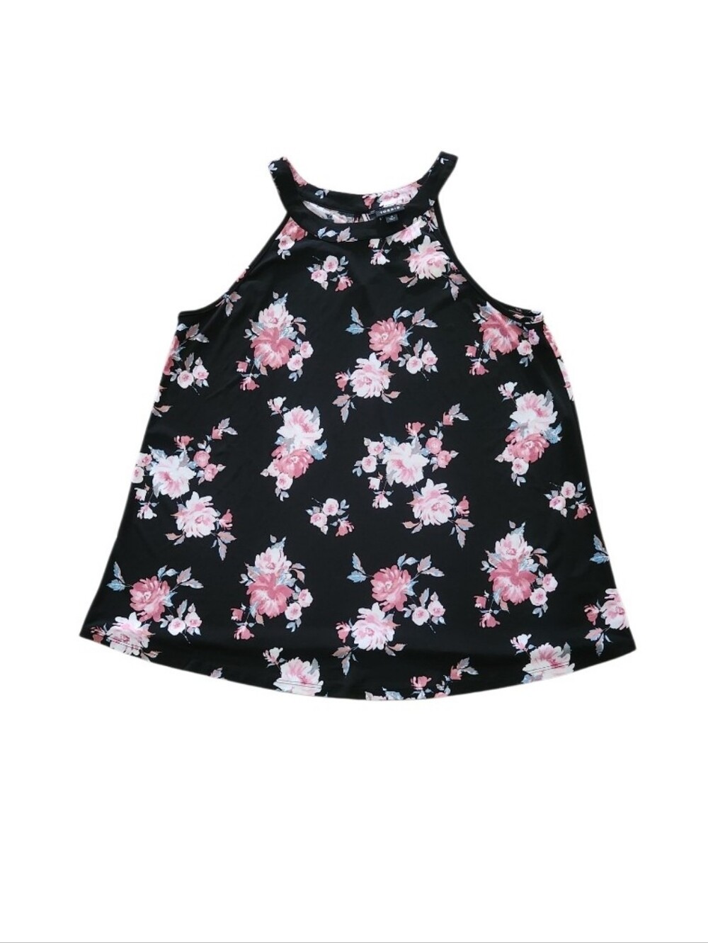 Floral High Neck Tank Top - Black with Pink Flowers Sz Torrid 0 Nwt